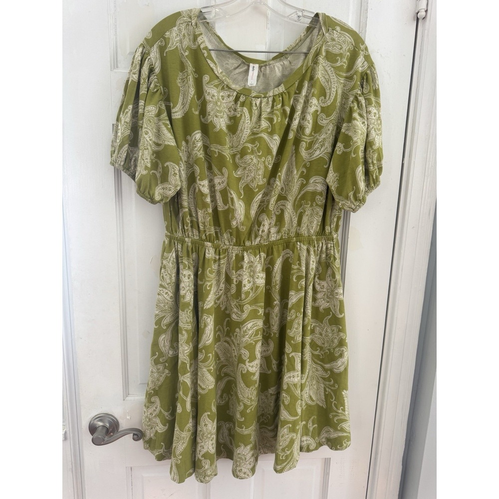 Daily Practice Green Paisley‎ Midi Dress L Puff Sleeve Cottagecore Grandma Flowy